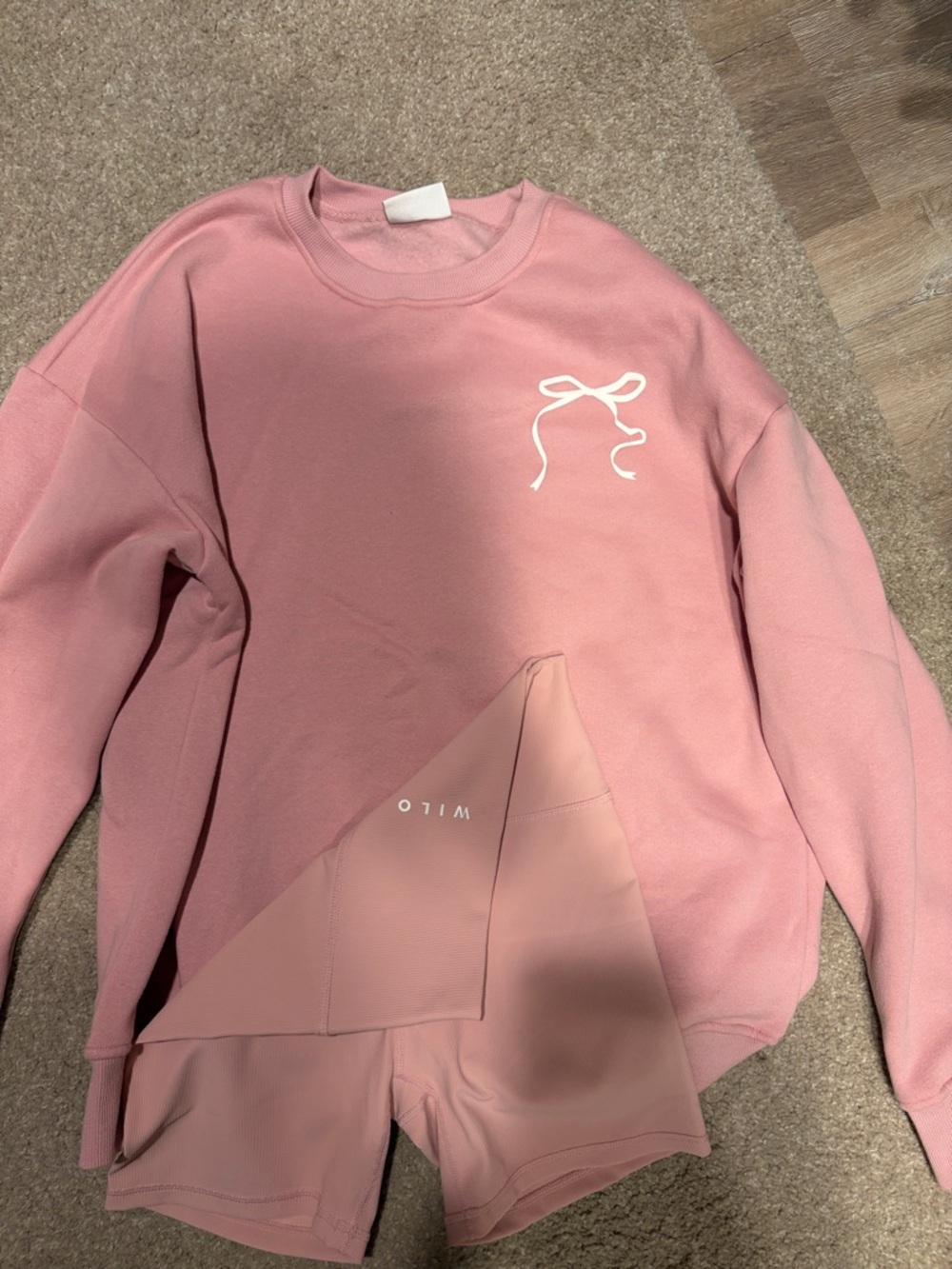 WILO Pink 'Probably at Pilates' Crewneck Sweatshirt and shorts - Picture 2 of 3